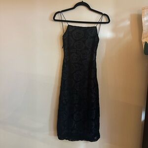 90s Y2K Square Neckline Open Back Black Dress